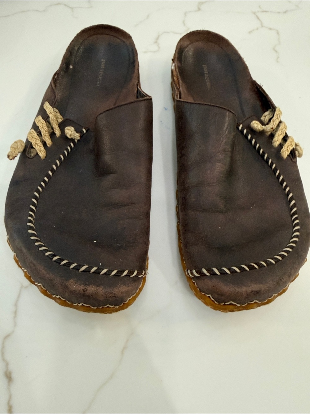 Women's Dark Brown Leather Slip-On Loafers with Rope Trim